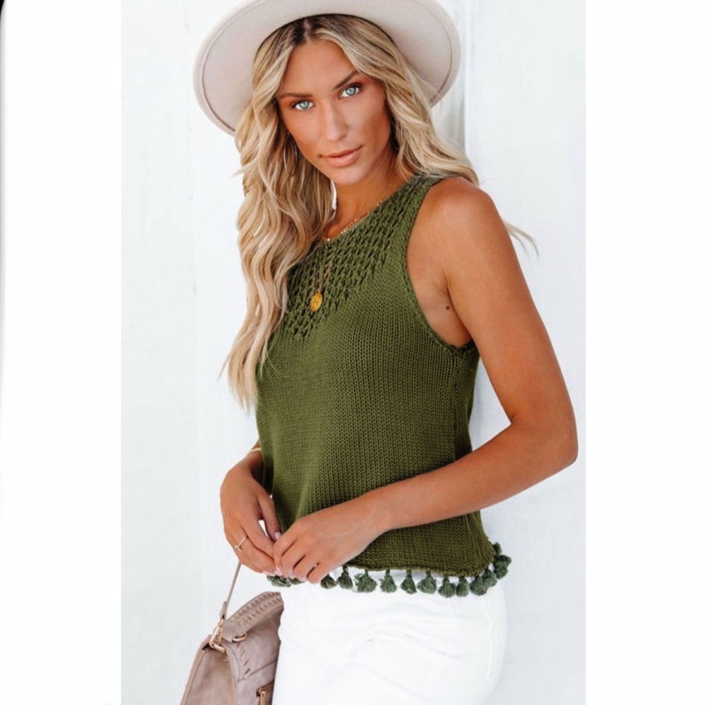 Tasseled Crochet Knit Tank - Picture 2 of 12
